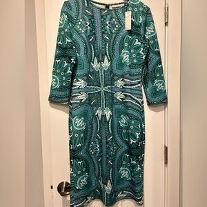 New York & Company Teal and White Long Sleeve Dress
